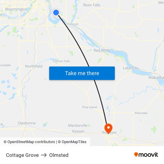 Cottage Grove to Olmsted map