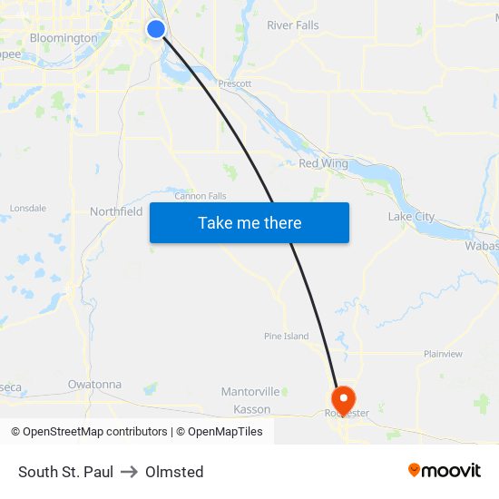 South St. Paul to Olmsted map