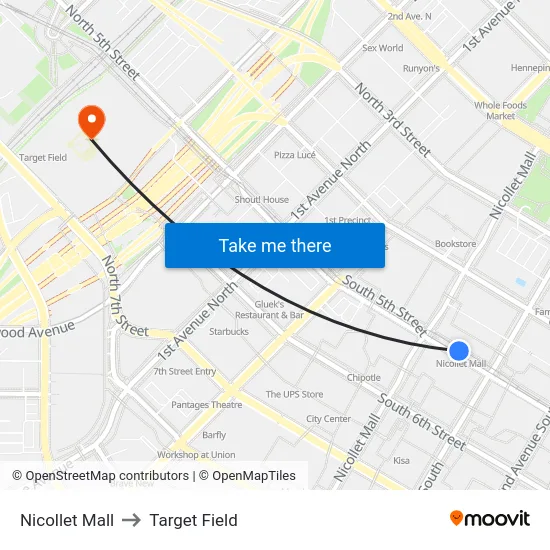 Nicollet Mall to Target Field map