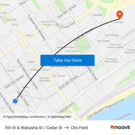 5th St & Wabasha St / Cedar St to Chs Field map