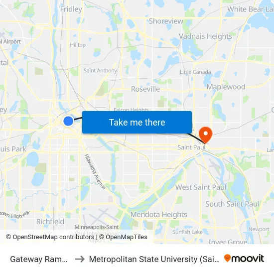 Gateway Ramp Layover to Metropolitan State University (Saint Paul Campus) map