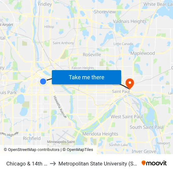 Chicago & 14th St Station to Metropolitan State University (Saint Paul Campus) map