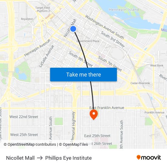 Nicollet Mall to Phillips Eye Institute map