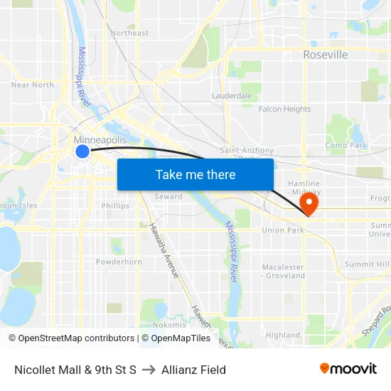 Nicollet Mall & 9th St S to Allianz Field map