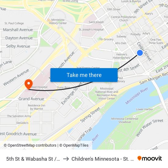 5th St & Wabasha St / Cedar St to Children's Minnesota - St. Paul Clinic map