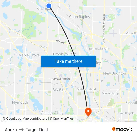 Anoka to Target Field map