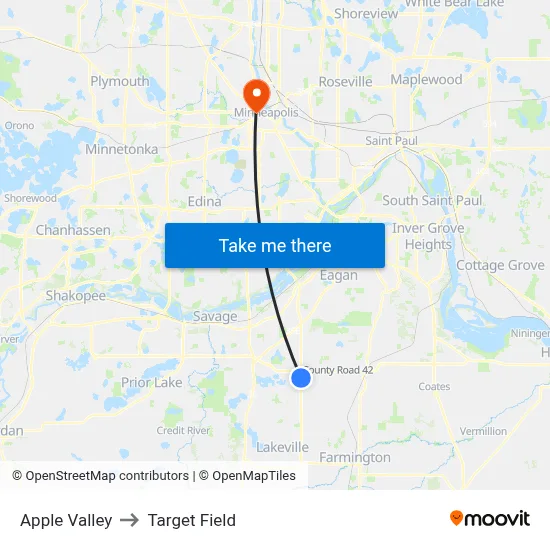 Apple Valley to Target Field map