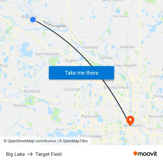 Big Lake to Target Field map