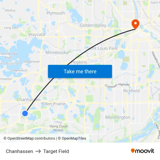 Chanhassen to Target Field map