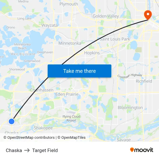Chaska to Target Field map