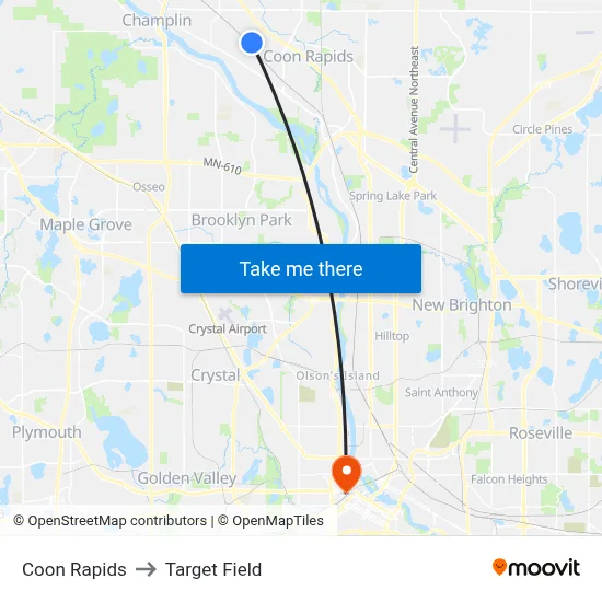 Coon Rapids to Target Field map