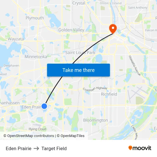 Eden Prairie to Target Field map