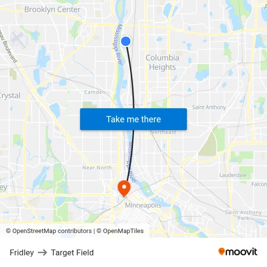 Fridley to Target Field map