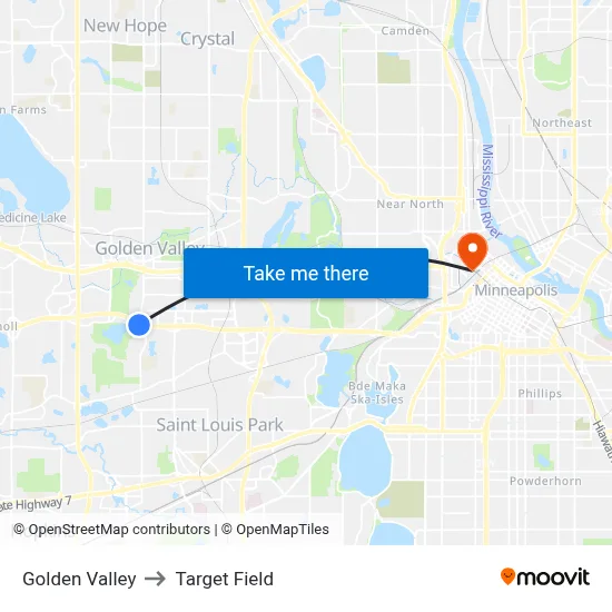 Golden Valley to Target Field map