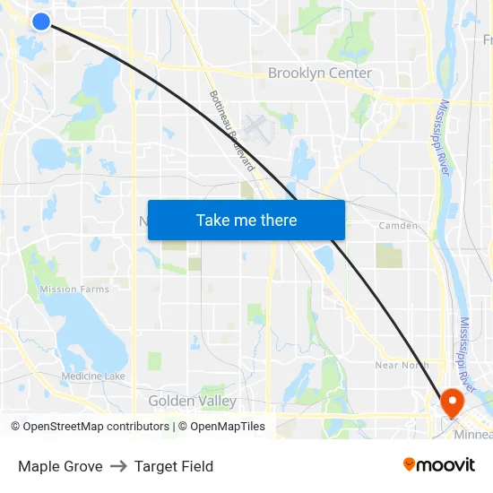 Maple Grove to Target Field map