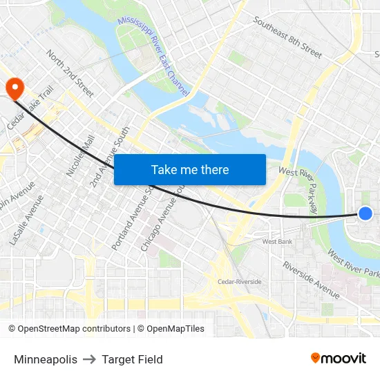 Minneapolis to Target Field map
