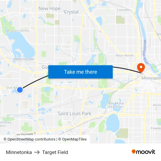 Minnetonka to Target Field map