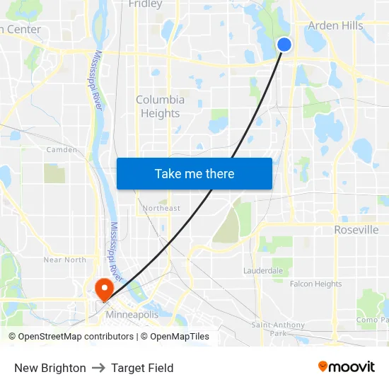 New Brighton to Target Field map