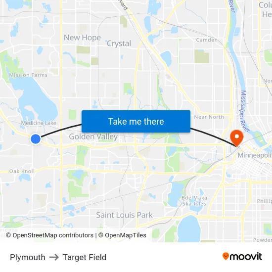Plymouth to Target Field map