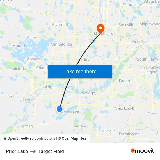 Prior Lake to Target Field map
