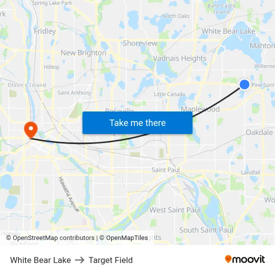 White Bear Lake to Target Field map