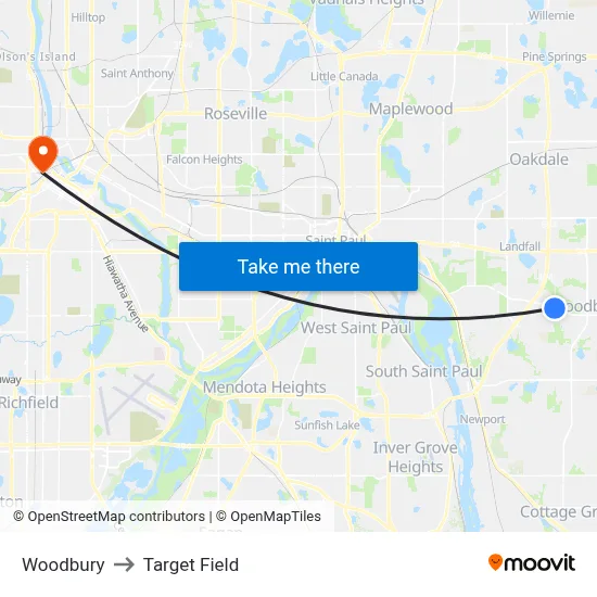 Woodbury to Target Field map