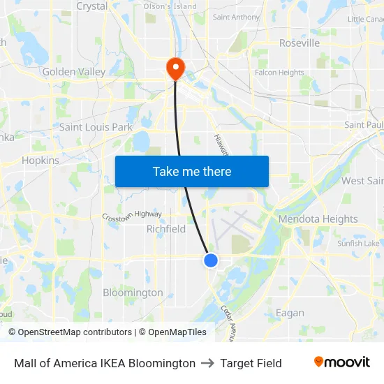 Mall of America IKEA Bloomington to Target Field map
