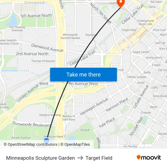 Minneapolis Sculpture Garden to Target Field map