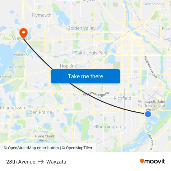28th Avenue to Wayzata map