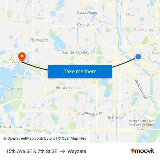15th Ave SE & 7th St SE to Wayzata map