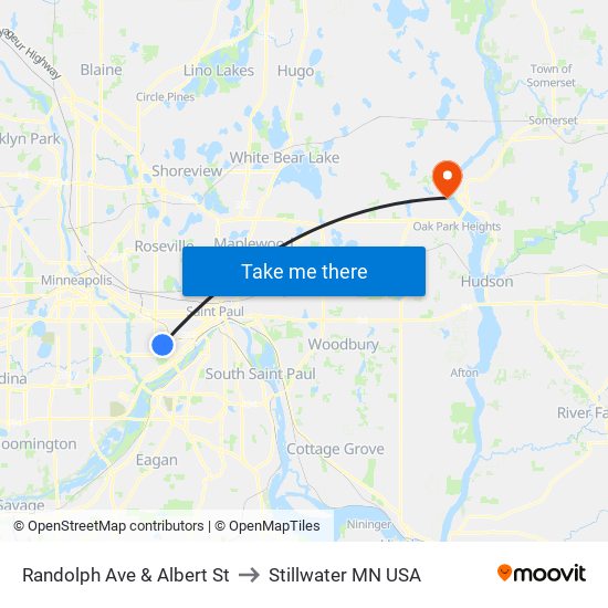Randolph Ave & Albert St to Stillwater MN USA map