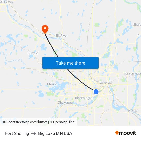 Fort Snelling to Big Lake MN USA map