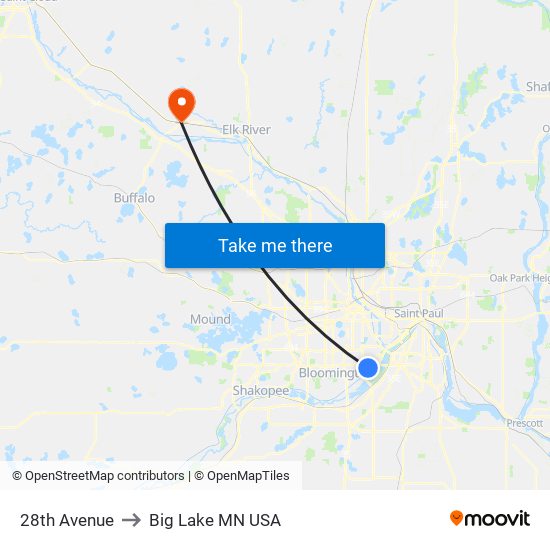 28th Avenue to Big Lake MN USA map