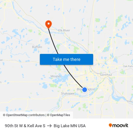 90th St W & Kell Ave S to Big Lake MN USA map