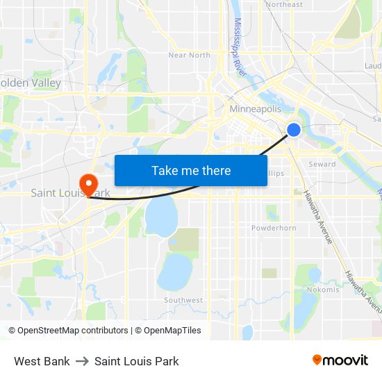 West Bank to Saint Louis Park map