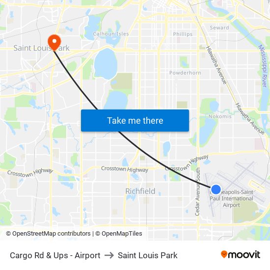 Cargo Rd & Ups - Airport to Saint Louis Park map