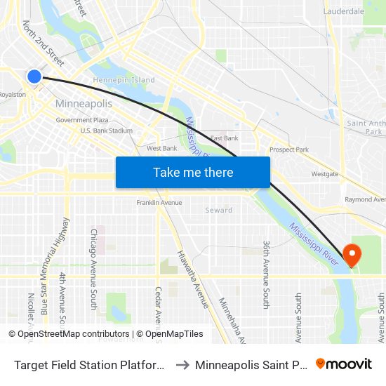 Target Field Station Platform 1 to Minneapolis Saint Paul map