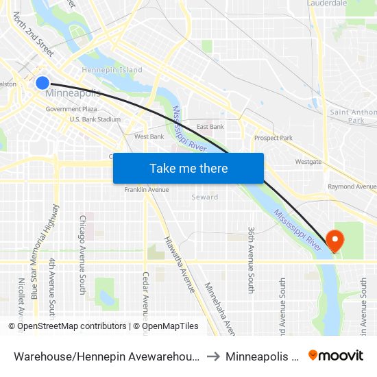 Warehouse/Hennepin Avewarehouse/Hennepin Avenue to Minneapolis Saint Paul map