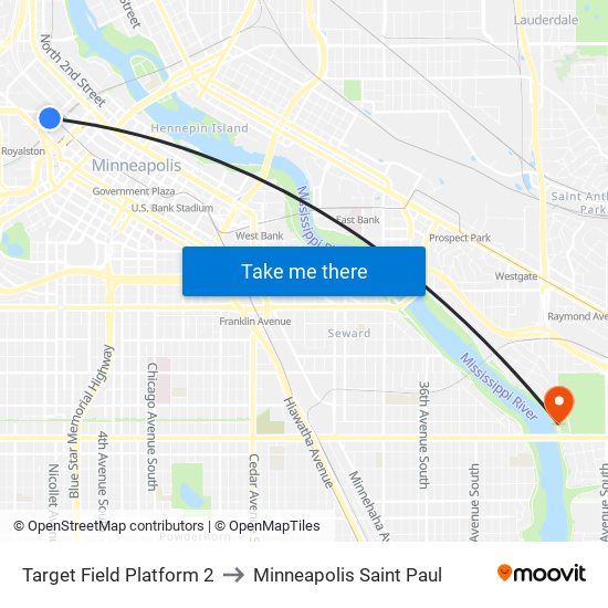 Target Field Platform 2 to Minneapolis Saint Paul map