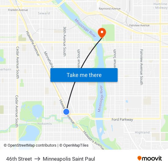 46th Street to Minneapolis Saint Paul map