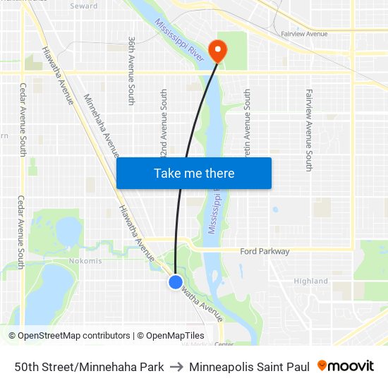 50th Street/Minnehaha Park to Minneapolis Saint Paul map