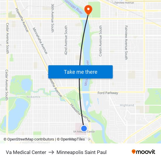 Va Medical Center to Minneapolis Saint Paul map