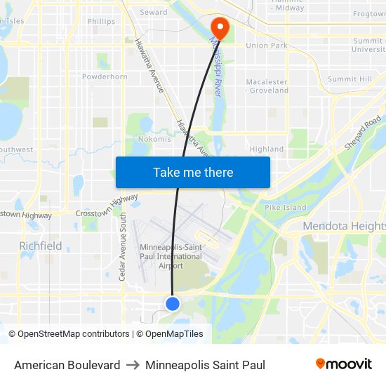 American Boulevard to Minneapolis Saint Paul map