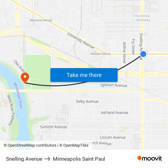 Snelling Avenue to Minneapolis Saint Paul map