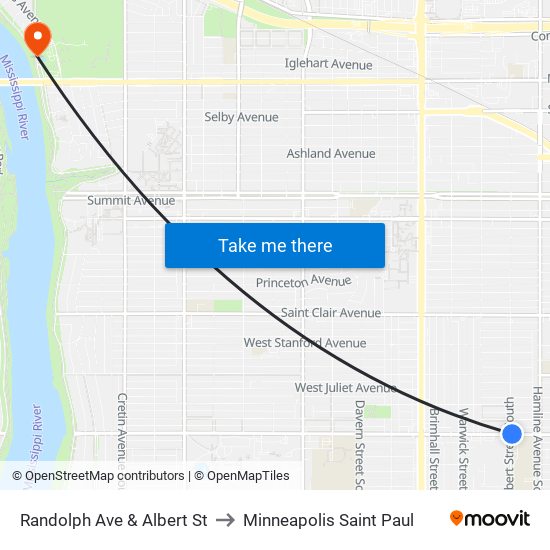Randolph Ave & Albert St to Minneapolis Saint Paul map