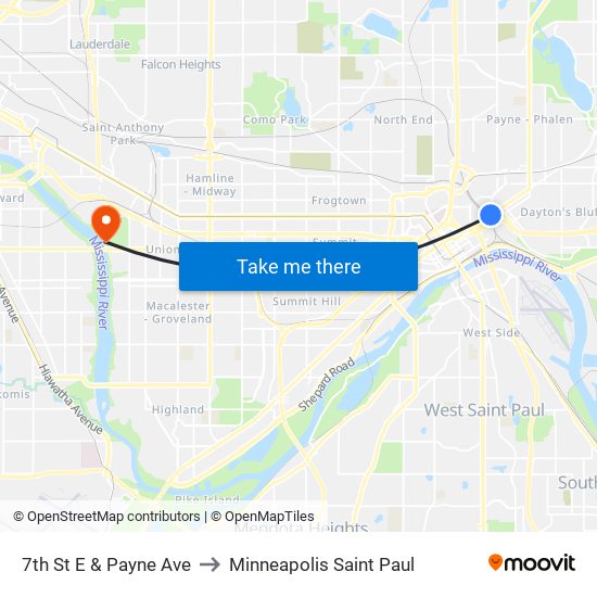 7th St E & Payne Ave to Minneapolis Saint Paul map