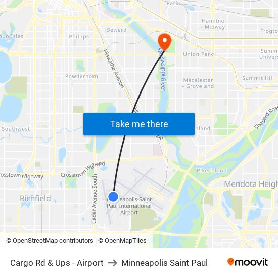 Cargo Rd & Ups - Airport to Minneapolis Saint Paul map