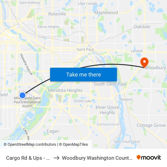 Cargo Rd & Ups - Airport to Woodbury Washington County MN USA map