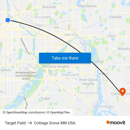 Target Field to Cottage Grove MN USA map