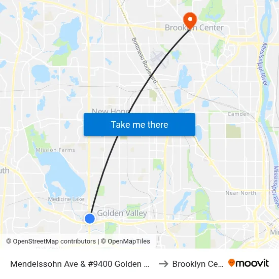 Mendelssohn Ave & #9400 Golden Valley Rd to Brooklyn Center map